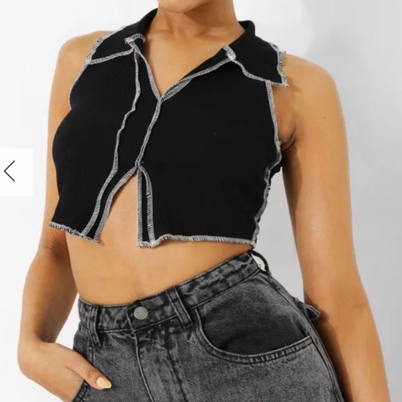 Boohoo Seam Detail Rib Crop Top - Picture 2 of 4